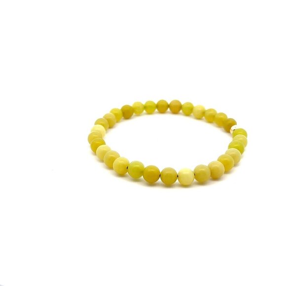 Natural Lemon Jade Gemstones 6mm Stretchable Bracelet 18k Gold Bead Charm S7" - Picture 4 of 5